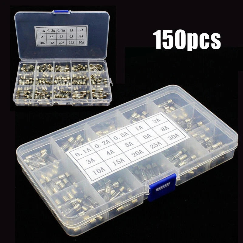 Set of 10 Glass Tube Fuses 5x20mm Quick Blow 0.1A-30A Assorted Kit