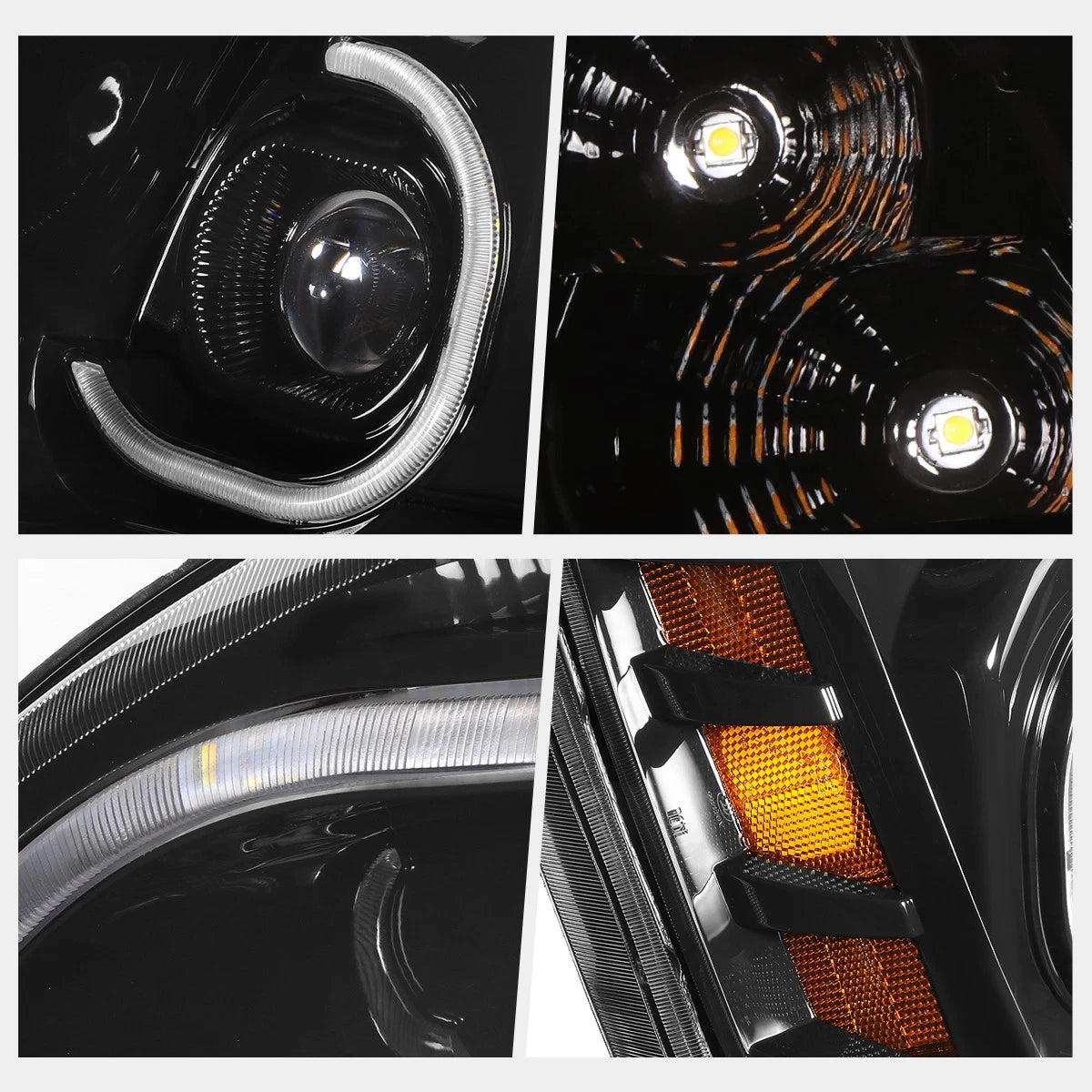 3D LED Bar C-Shape Halo DRL Projector Headlights for Freightliner Cascadia (2008–2017)