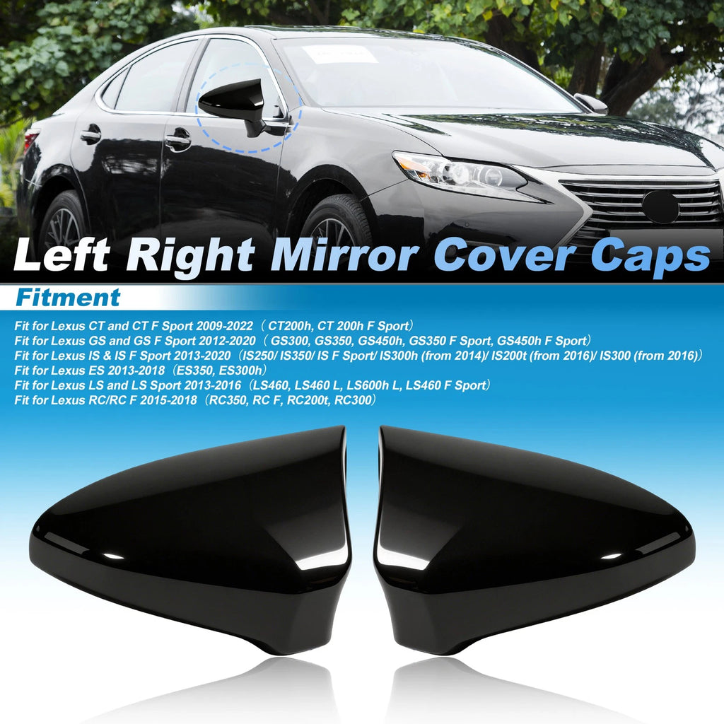2Pcs Side Mirror Caps for Lexus IS GS LS ES RC F-Sport (2013–2020) Glossy Black