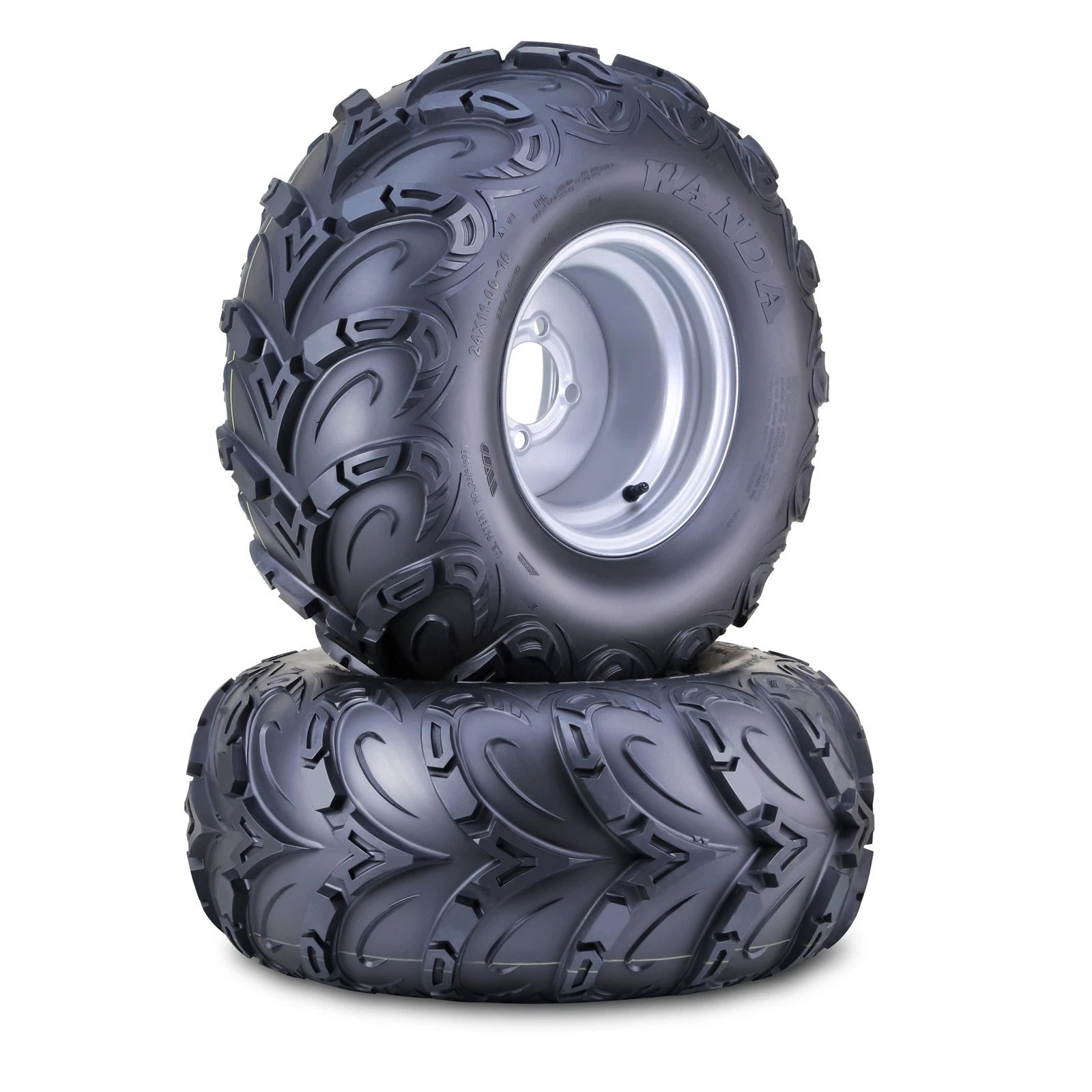 Set of 2 WANDA ATV Tire Assembly 24X11-10 on 4x4" PC Silver Wheels 10367