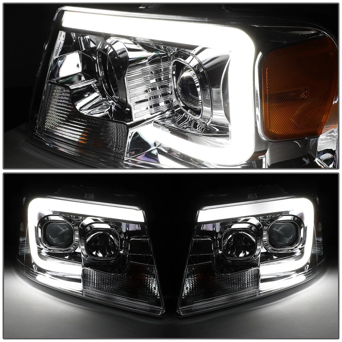 LED DRL Projector Headlight for Ford F150 Mark LT (2004–2008) Chrome/Amber