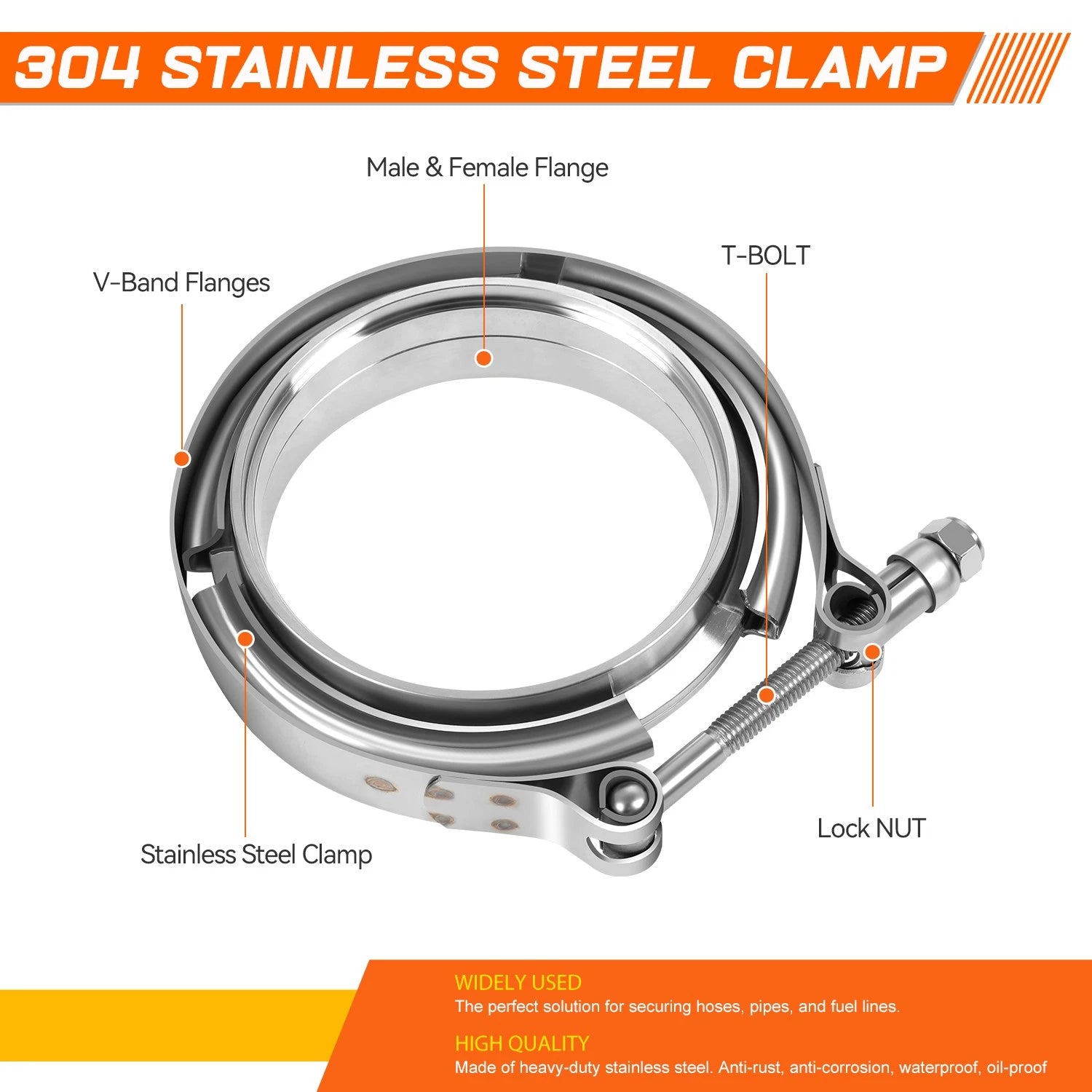 V-Band Clamp & Male/Female Band Flange Set for Universal Applications (1Pcs)