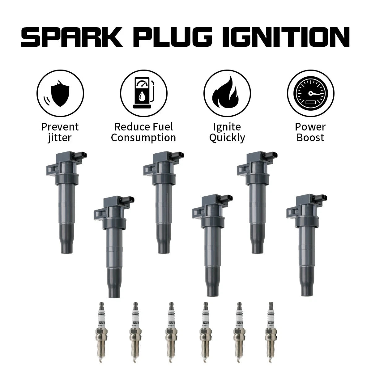 Set of 6 Ignition Coils & Spark Plugs for Kia Sedona Sorento K900 Optima Rondo (N/A)