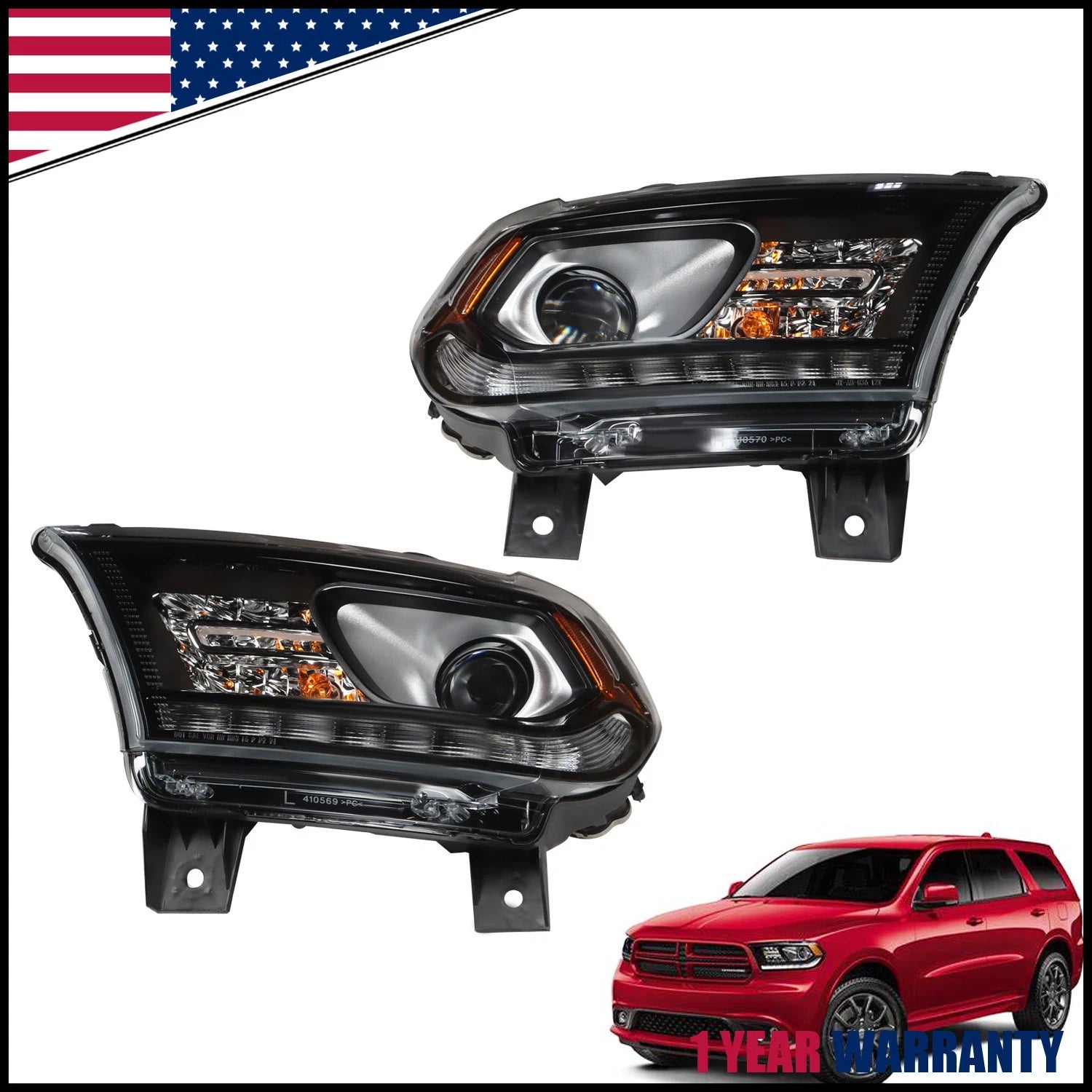 Set of 2 Xenon HID Headlights for Dodge Durango (2016–2020) w/DRL
