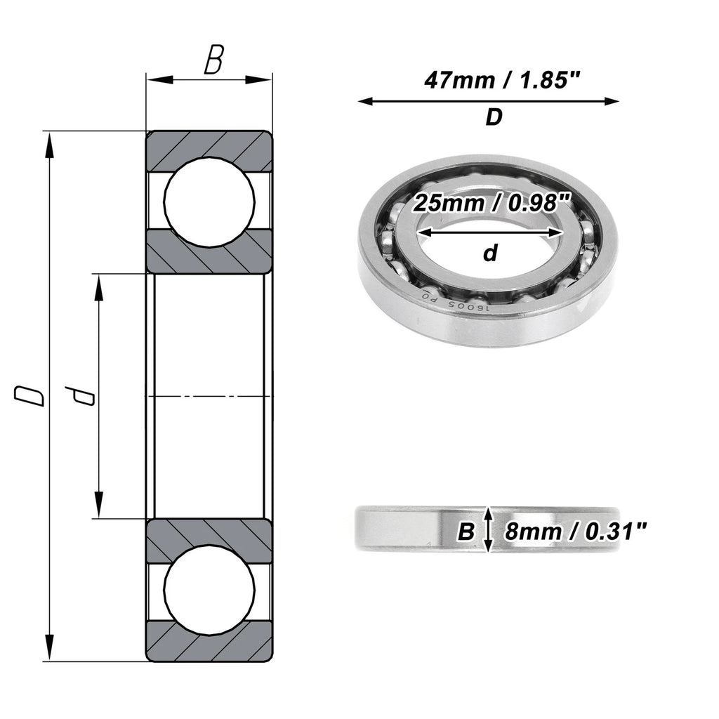 Deep Groove Ball Bearing 25x47x8mm for Scooter Skateboard (P0)