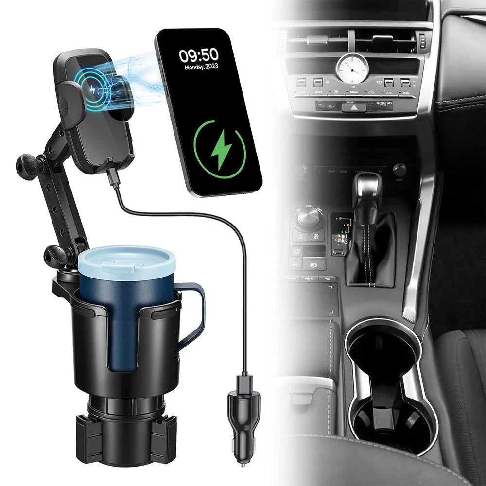Adjustable 360° Wireless Car Charger Cup Holder for Smartphones