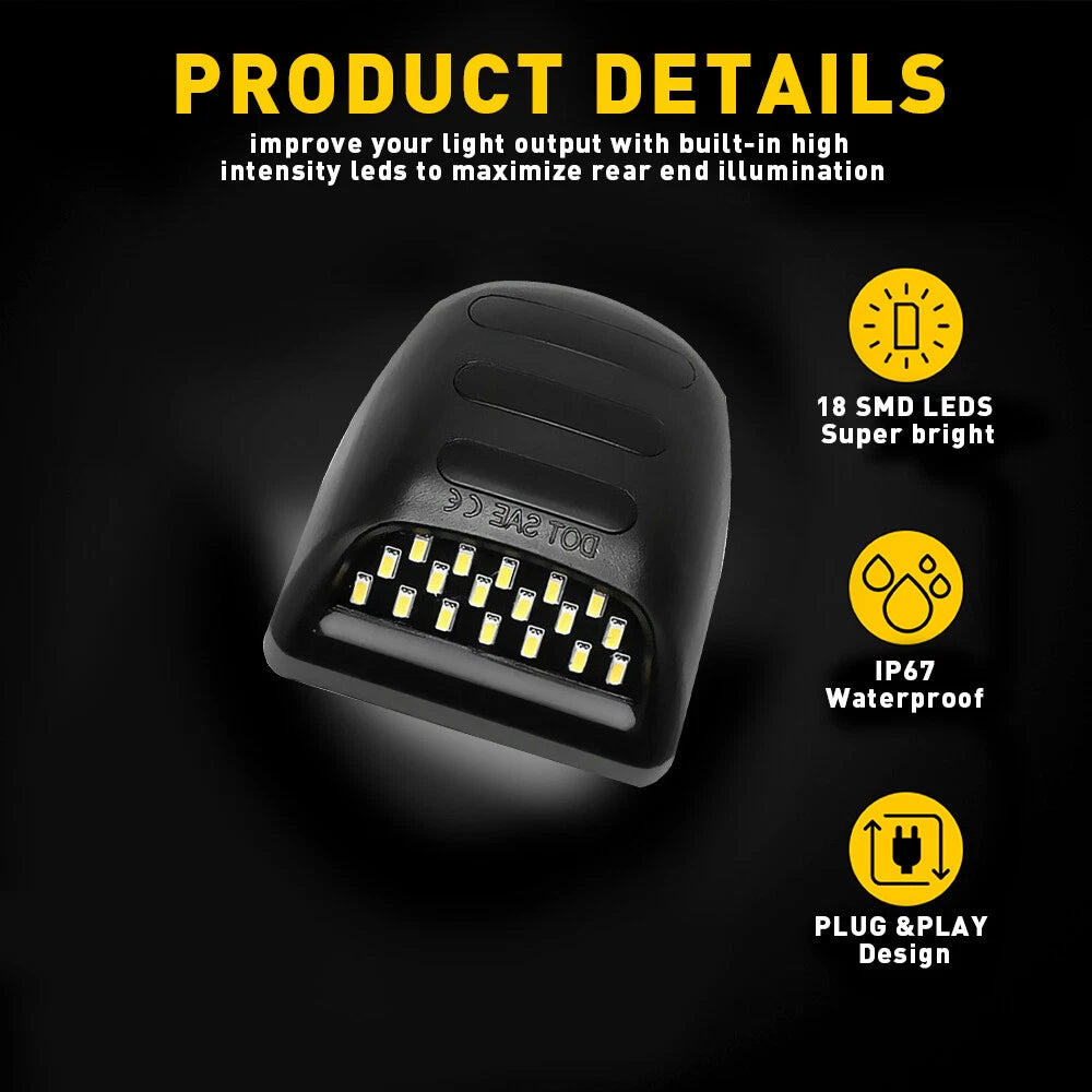 2X LED License Plate Light for Chevy Silverado GMC Sierra 1500 2500