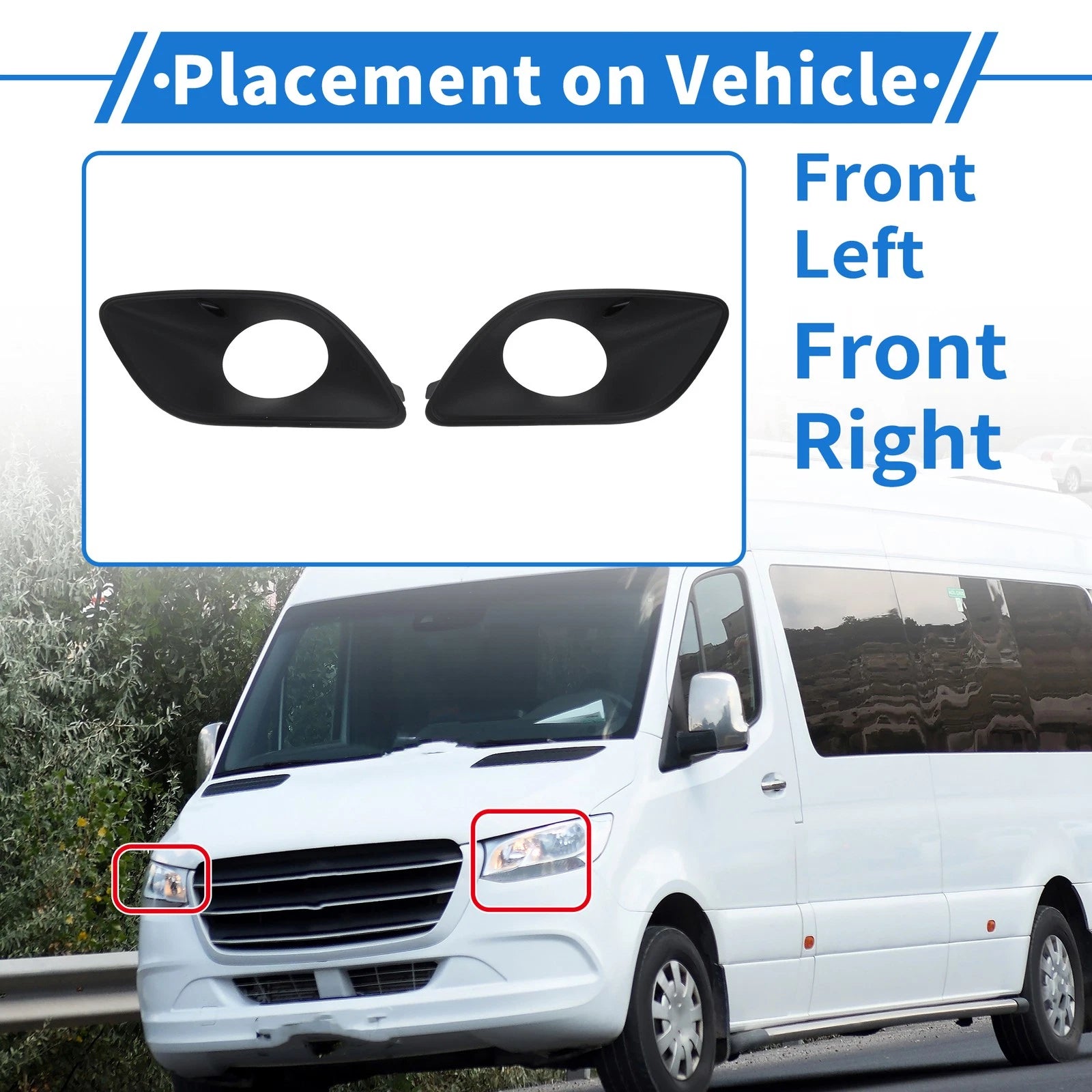 Set of 2 Front Bumper Fog Light Covers No.9108854300 for Mercedes-Benz Sprinter