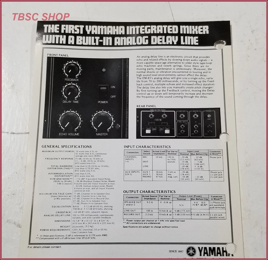 Yamaha EM-85 Integrated Mixer Sales Brochure