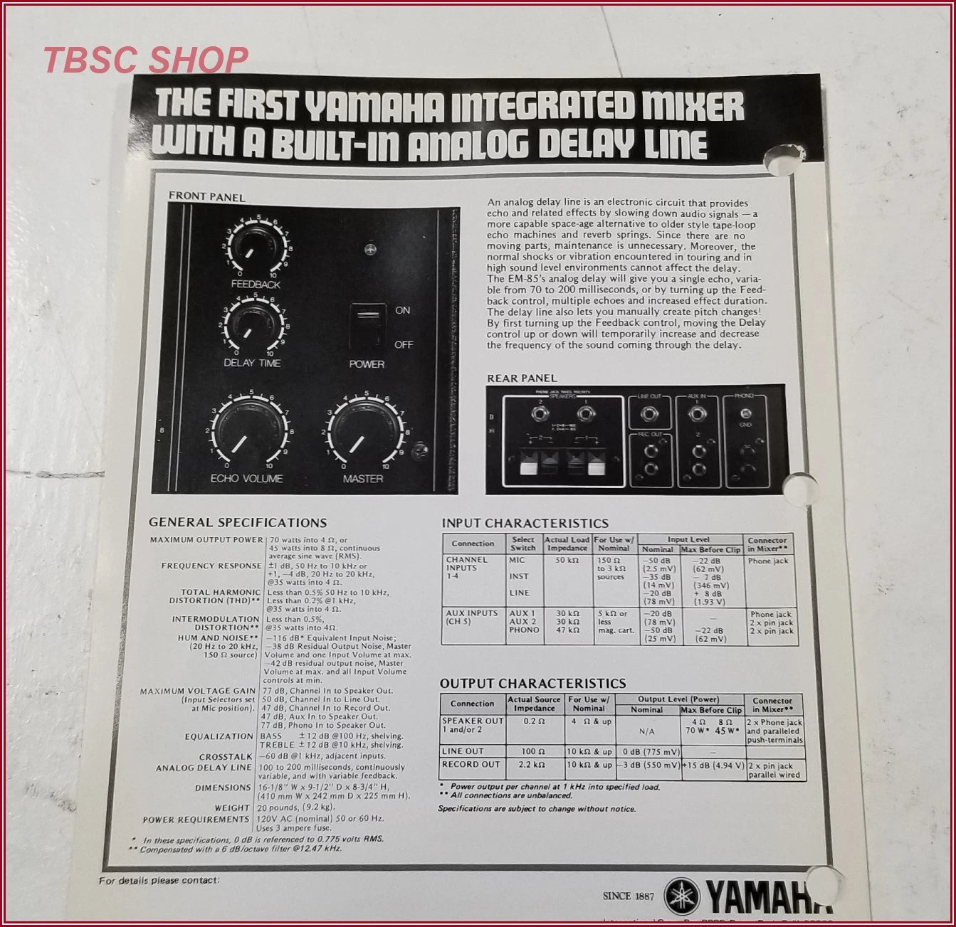 Yamaha EM-85 Integrated Mixer Sales Brochure