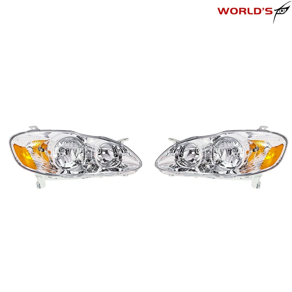 Headlight Assembly Pair for Toyota Corolla (2003–2008) Halogen Chrome
