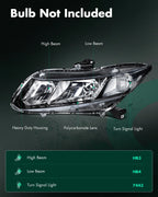 2X Headlight Assembly for Honda Civic (2012–2015) - Black
