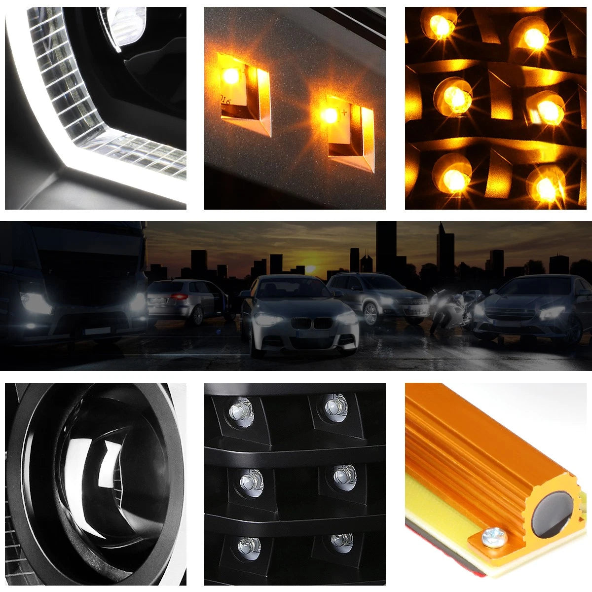 LED U-Halo + Turn Signal Projector Headlight Pair for BMW 3-Series E90 (2005–2008)