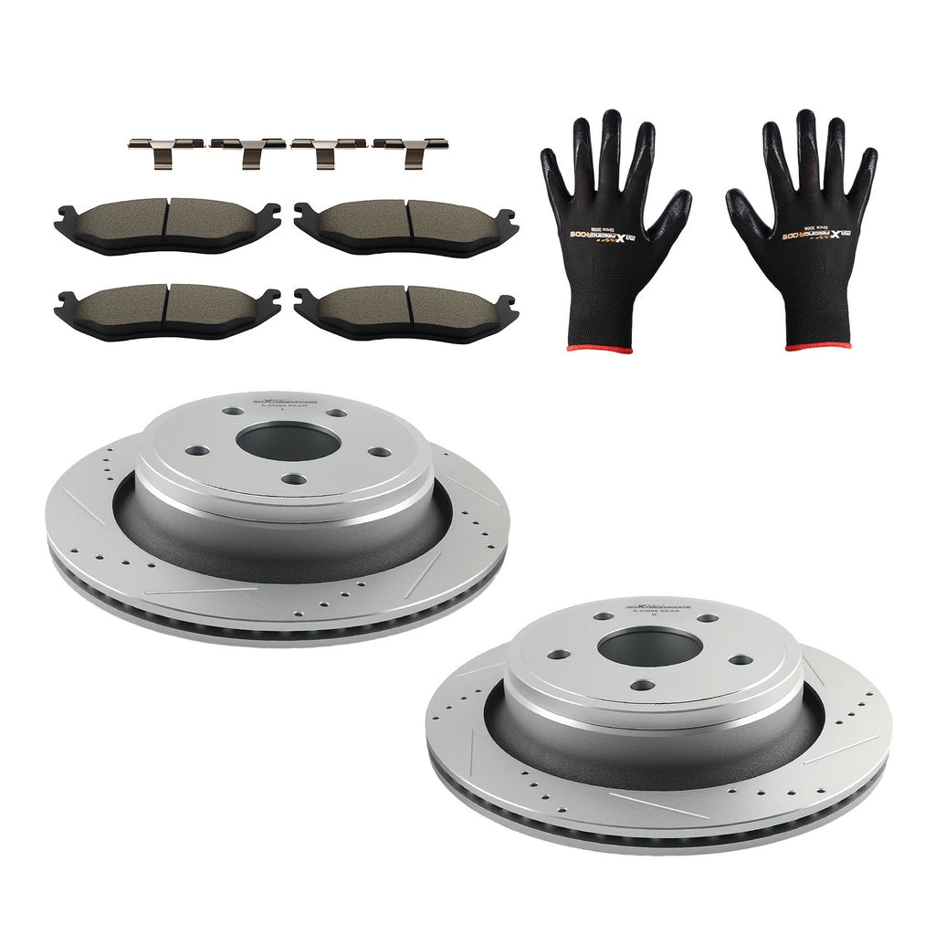 Rear Drilled & Slotted Brake Rotors w/Ceramic Pads for Chrysler Aspen (2007–2009)