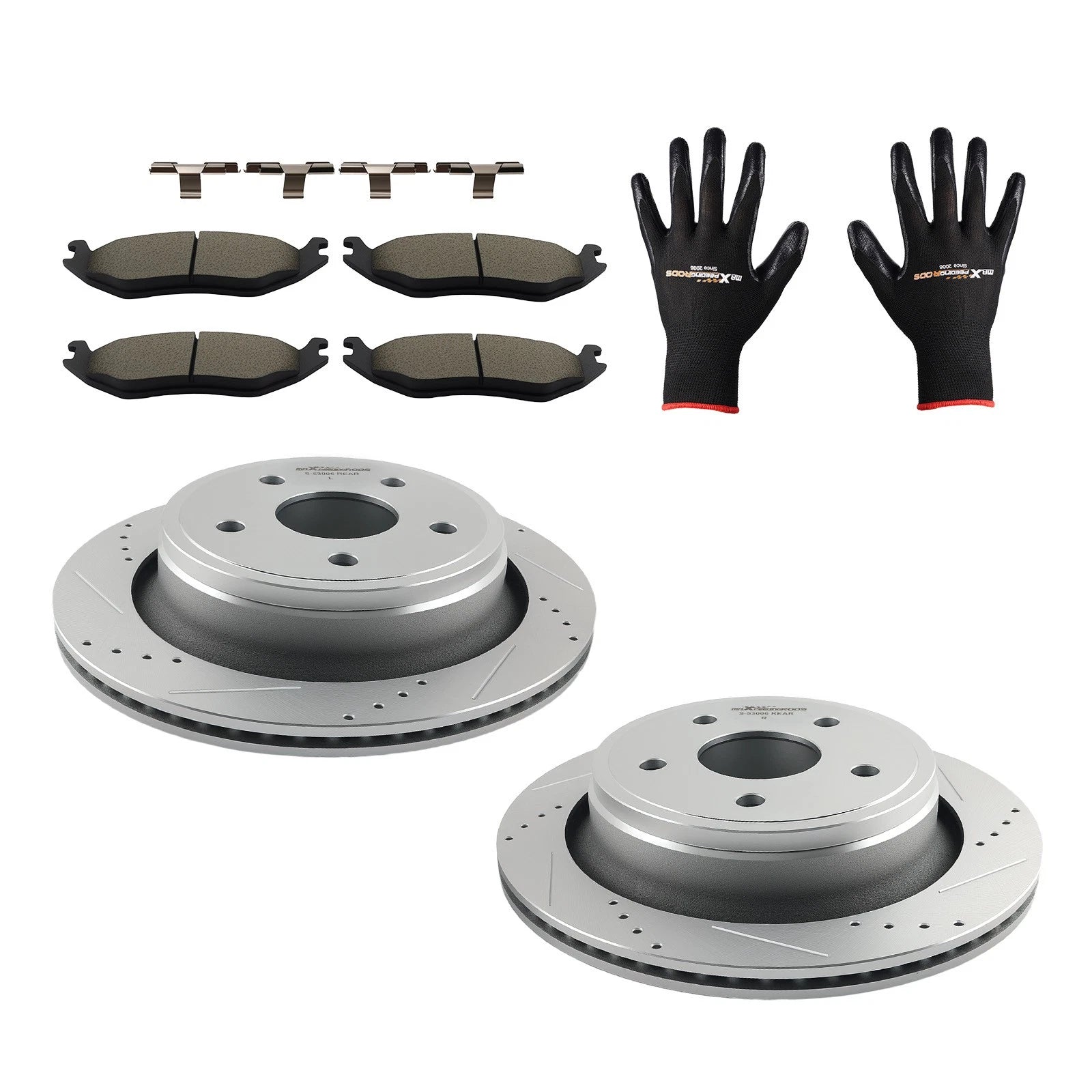 Rear Drilled & Slotted Brake Rotors w/Ceramic Pads for Chrysler Aspen (2007–2009)