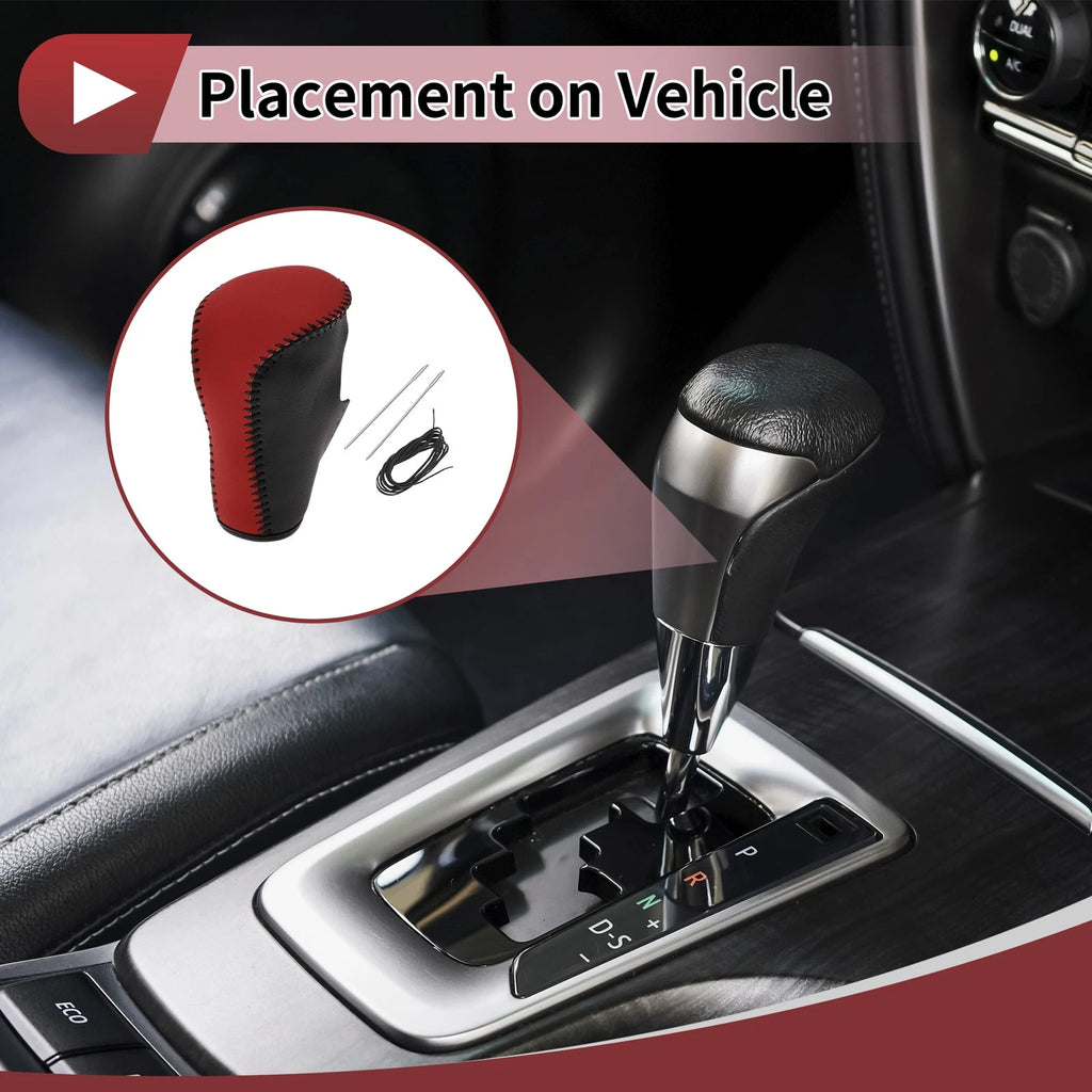 1Pc Gear Shift Knob Cover for Honda Accord (2008–2012) Black Red Leather