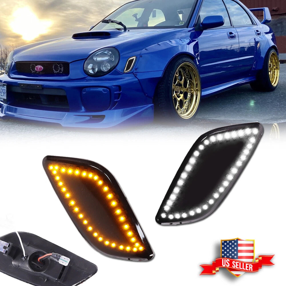 Set of 2 Smoke Switchback LED Corner Parking Side Marker Lights for Subaru Impreza (2002–2003)