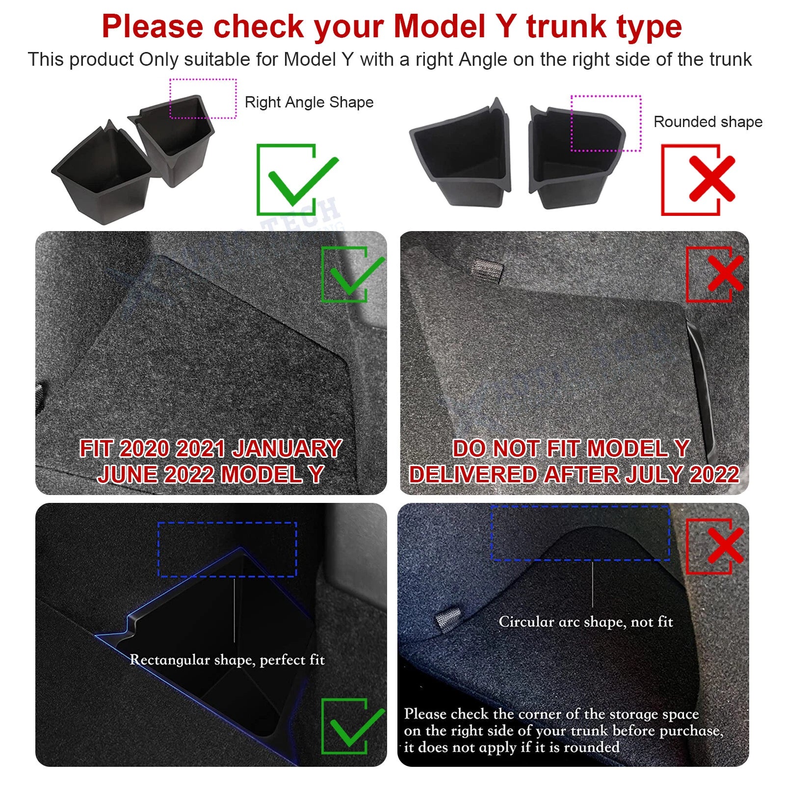 Trunk Side Storage Box Cargo Organizer Bins for Tesla Model Y (2020-2025)