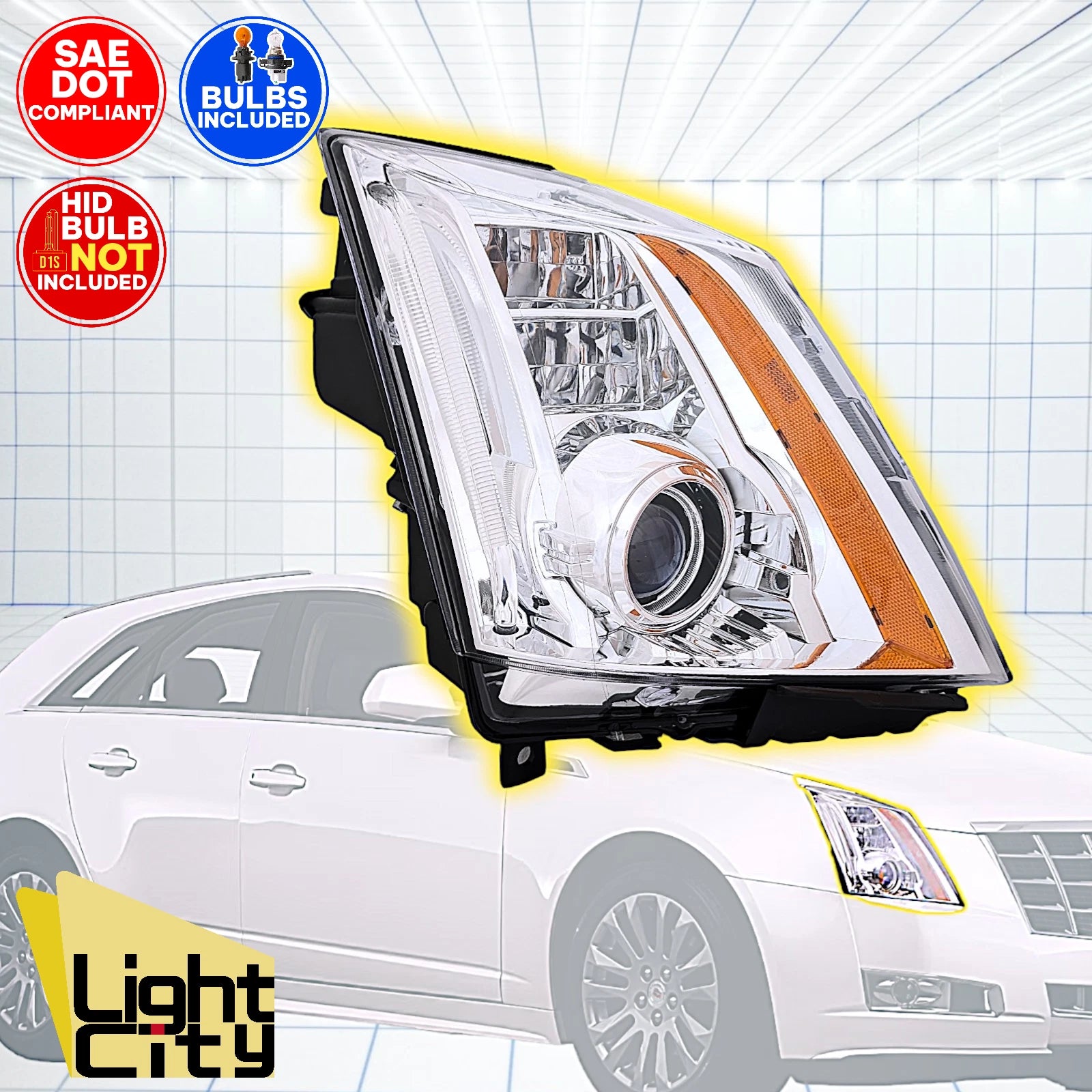 HID Headlight for Cadillac CTS (2008–2014) Chrome LED DRL RH