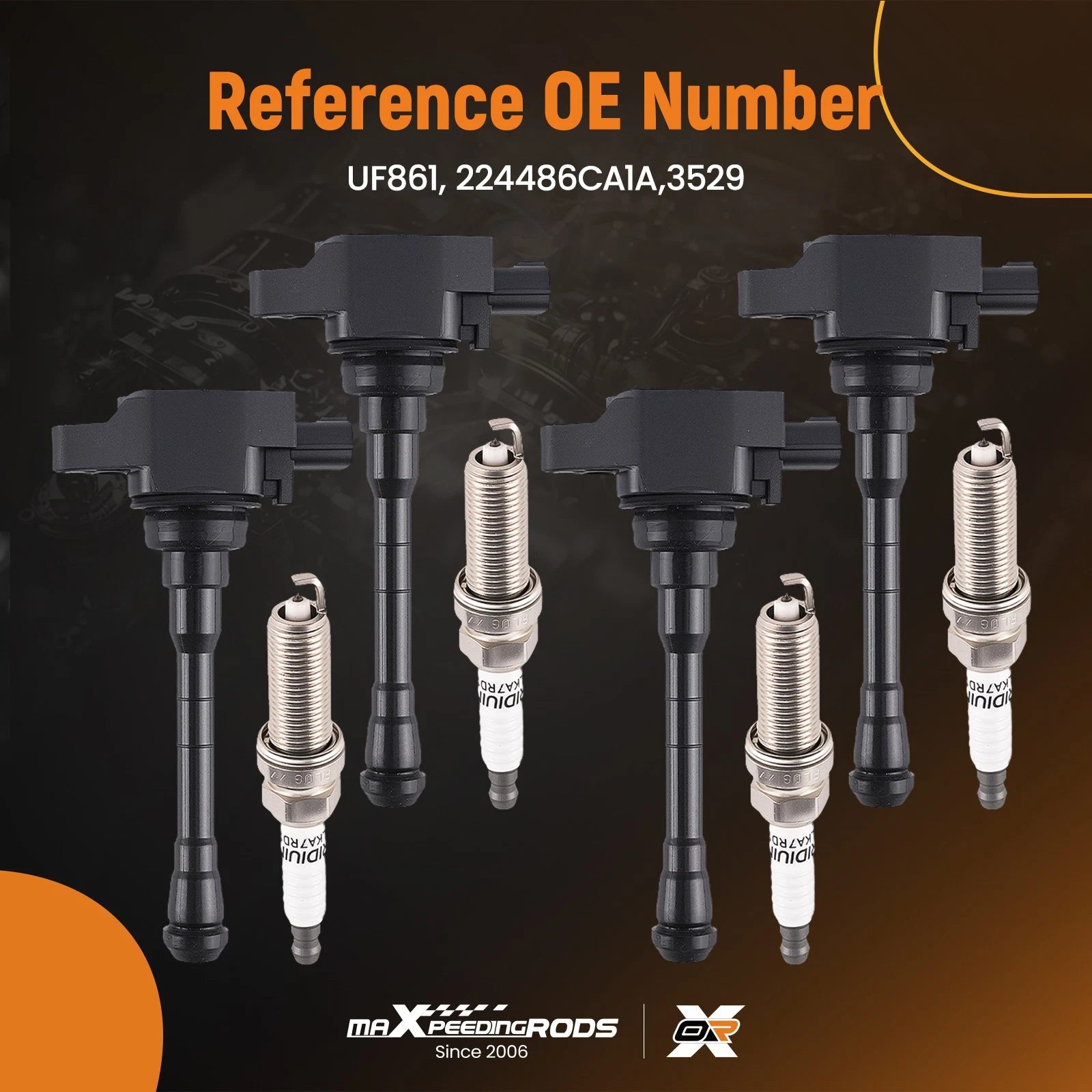 Set of 4 Ignition Coils & 4 Iridium Spark Plugs UF861 for Nissan Rogue (2021)