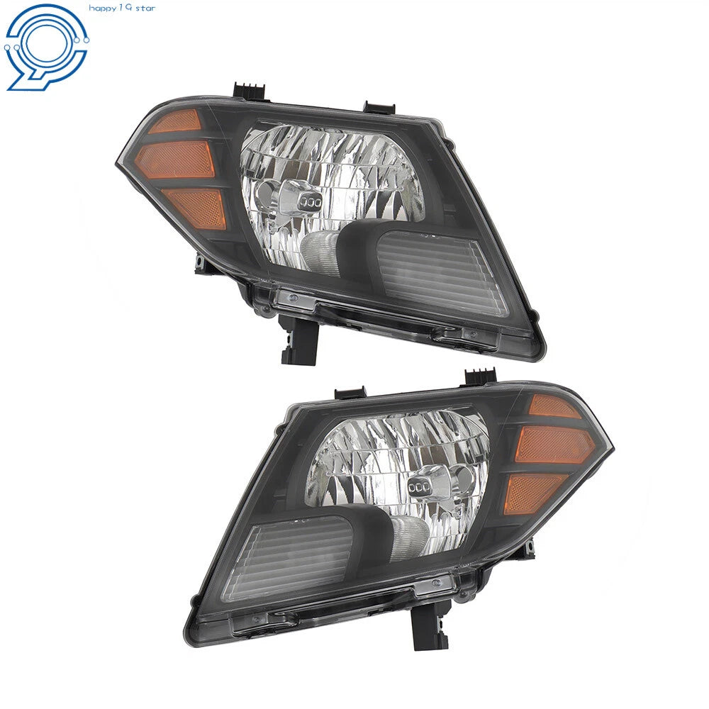 Set of 2 Halogen Headlights for Nissan Frontier (2009–2021) Black Housing