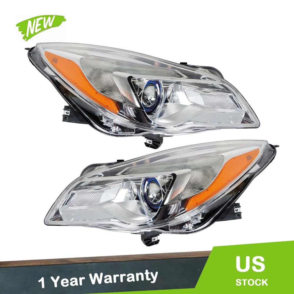 Set of 2 Halogen Headlights for Buick Regal (2014–2017) Chrome Finish