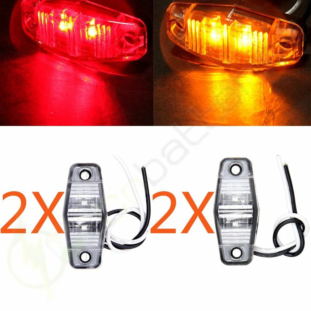 4X Amber/Red LED Side Light Marker Trailer Turn Clearance Lamp 12V Oval 2.5"