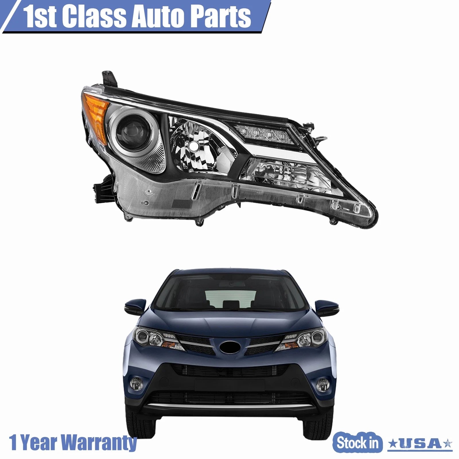 Right Headlight for Toyota RAV4 (2013–2015) Chrome Housing Halogen