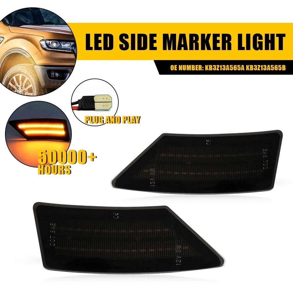 Smoked Lens Amber LED Front Fender Side Marker Light for Ford Ranger (2019–2022)
