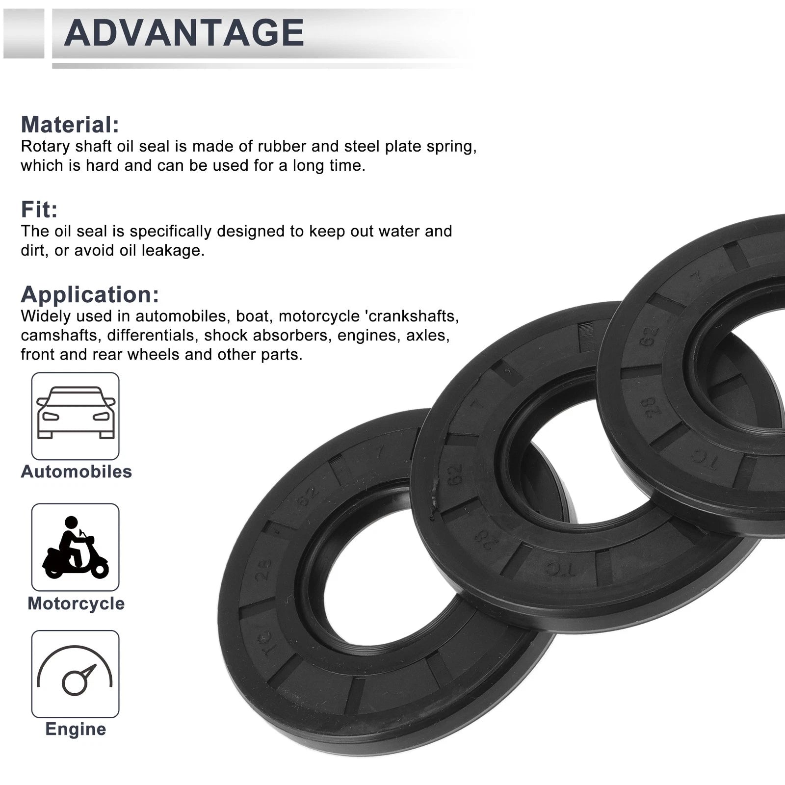 Set of 5 Oil Seal Rotary Shaft Seal TC Ring Nitrile Rubber 28x62x7mm