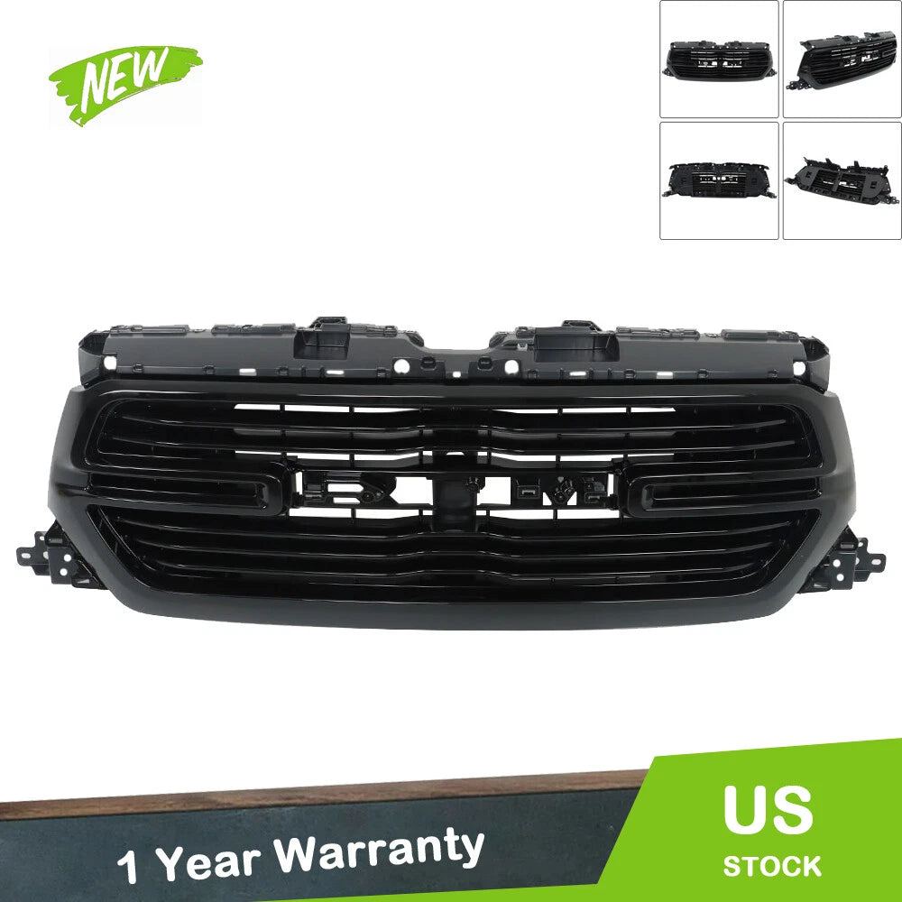Front Upper Grille for Ram 1500 (2019–2022) 6BT01TRMA Glossy Black Plastic