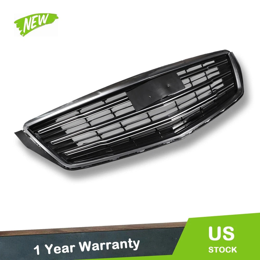 Set of 2 Front Upper Grille Replacements for Cadillac XTS (2018–2019) Black Chrome Mesh
