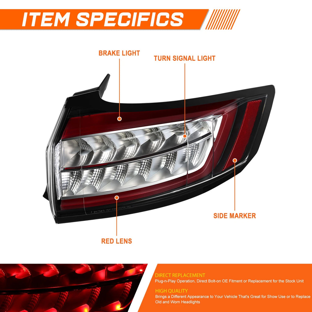 Right Side LED Chrome Outer Taillight Stop Brake Lamp for Ford Edge (2015–2018)