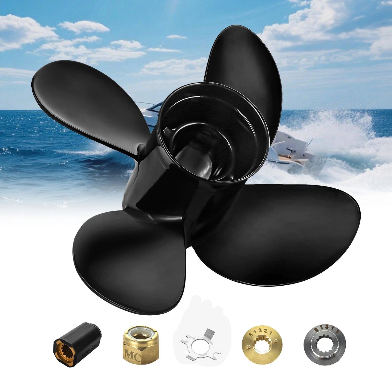 4-Blade Boat Propeller for Mercury Outboard 25-70HP (13 Tooth)