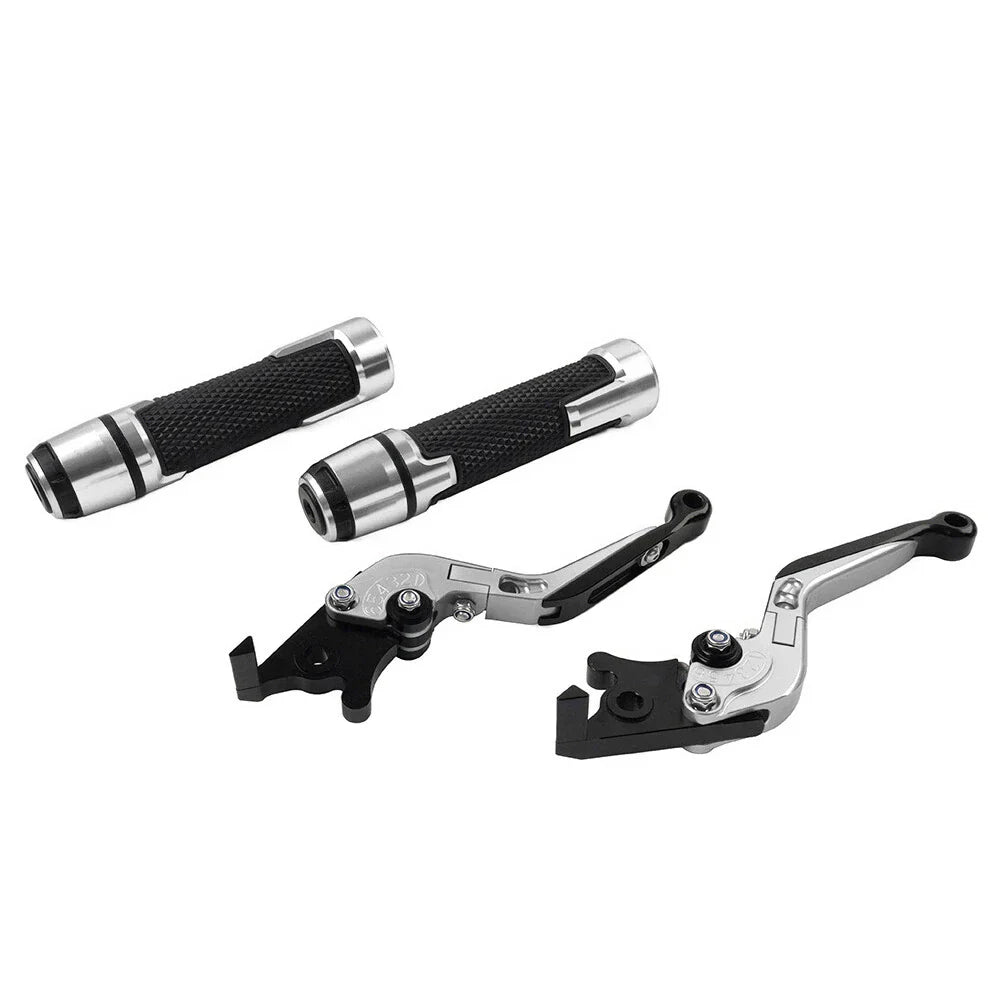 Silver Extendable Brake Clutch Levers & Handlebar Grips for Kawasaki Z900RS (2018-2023)