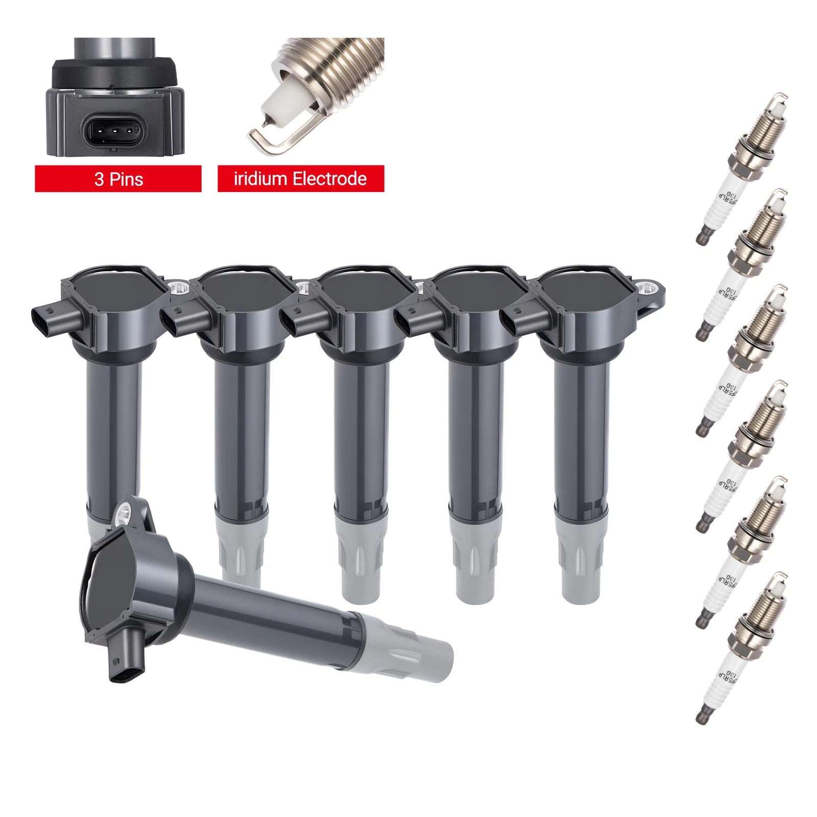 Set of 6 Ignition Coils and Spark Plugs for Chrysler 300 Journey Dodge Charger