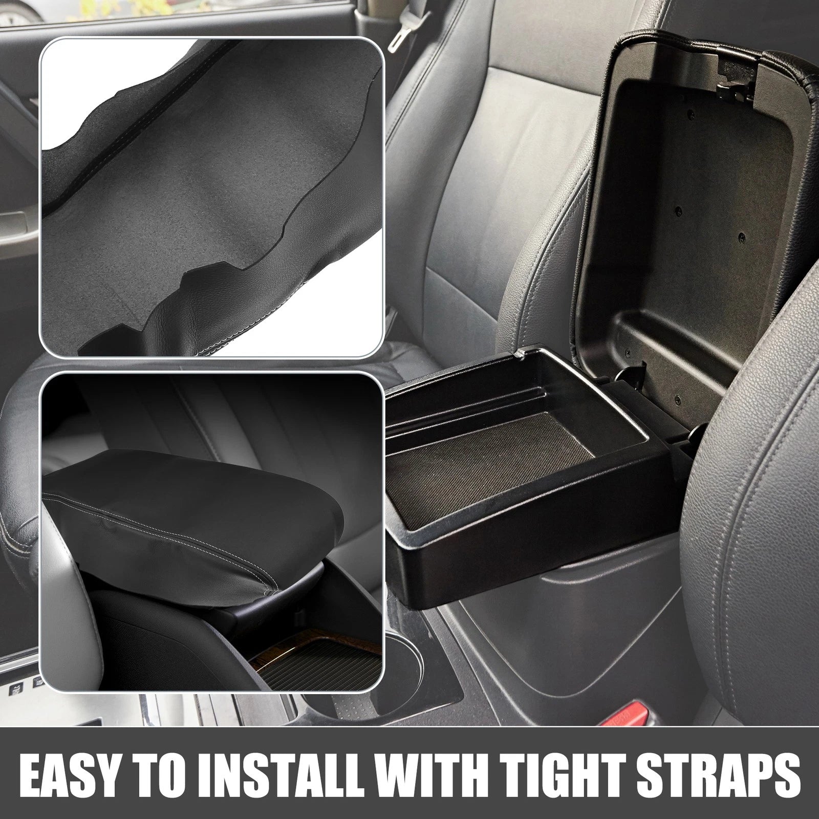 Center Console Armrest Cover for Dodge Charger (2008–2010) Black White Stitches