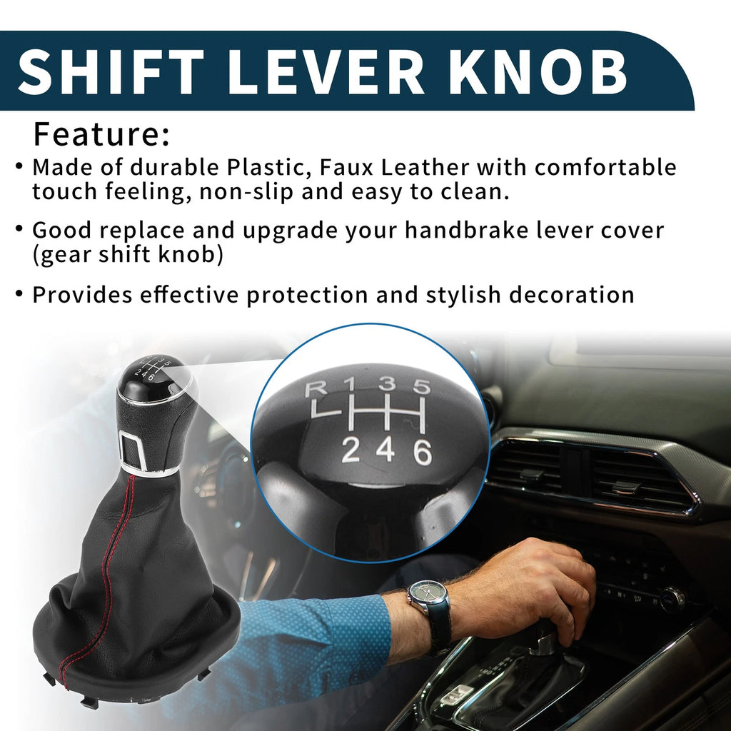 6 Speed Gear Shift Knob with Cover for Volkswagen Touran (2003–2010) Faux Leather