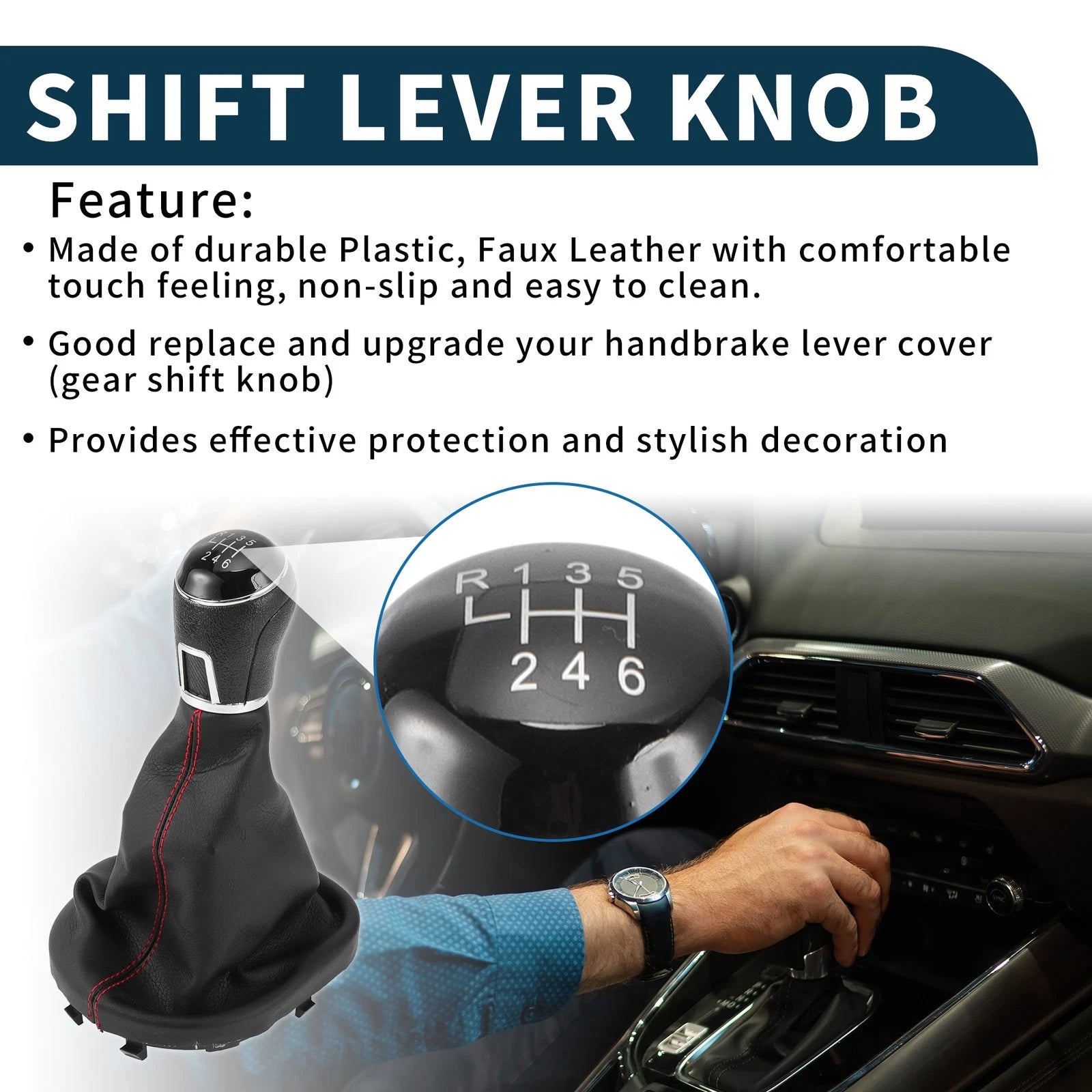 6 Speed Gear Shift Knob with Cover for Volkswagen Touran (2003–2010) Faux Leather