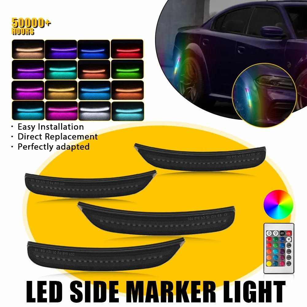 4Pcs RGB LED Bumper Side Markers for Dodge Charger (2015–2023)