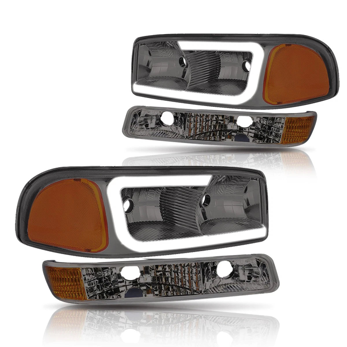 Set of 4 LED DRL Headlights with Bumper Lamp for GMC Sierra/Yukon XL (1999–2007)