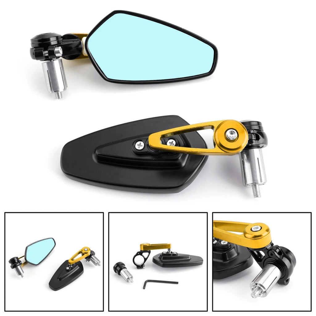 1 Pair 7/8" 22mm Gold Handle Bar End Side Rearview Mirrors for Motorcycle