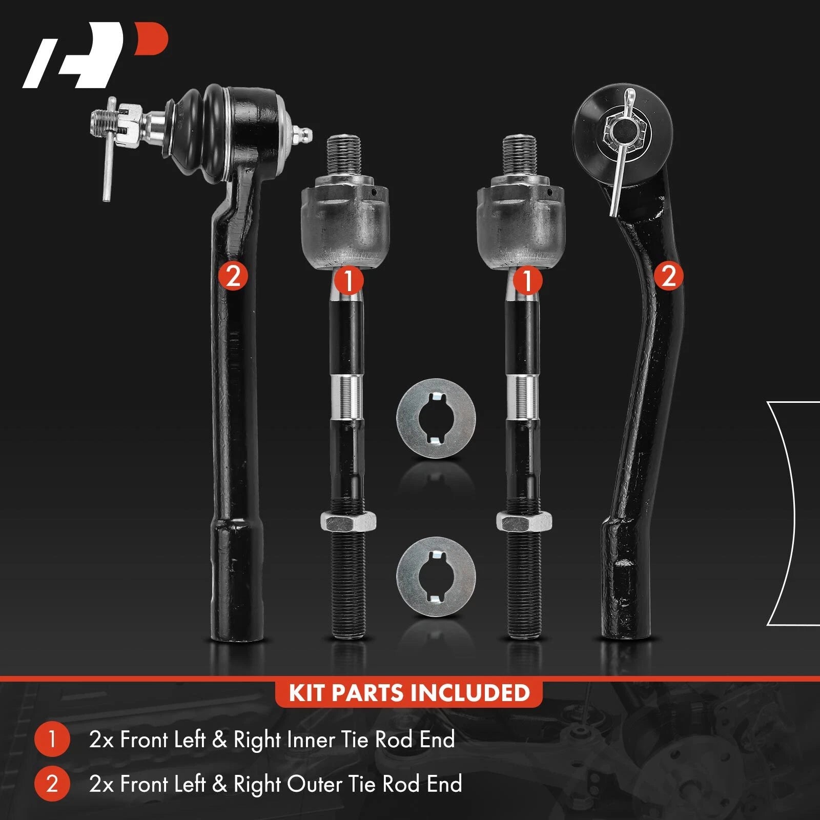 Set of 4 Front Inner Outer Steering Tie Rods for Kia Sedona (2002–2012)