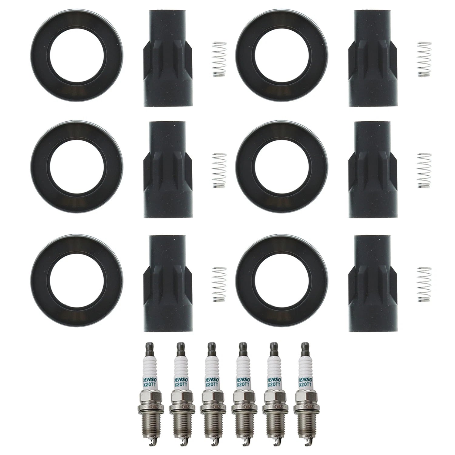 Set of 6 Denso Iridium TT Spark Plugs & Coil Boots for Camry ES330 Sienna Solara (2002–2006)