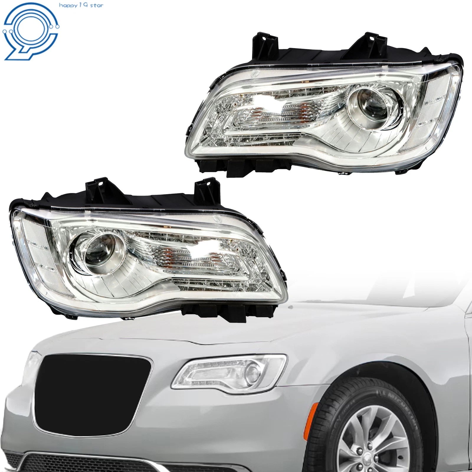 Halogen Headlight Assembly for Chrysler 300 (2018–2023) Driver LH+RH Side