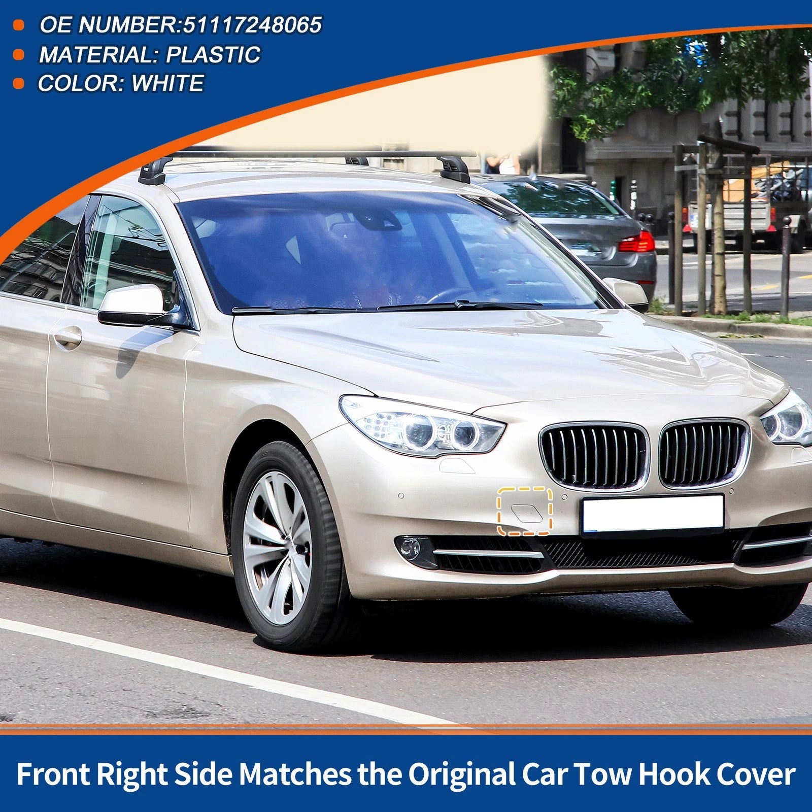Front Right Tow Hook Cover for BMW 535i 550i GT (2010–2017) No. 51117248065 White