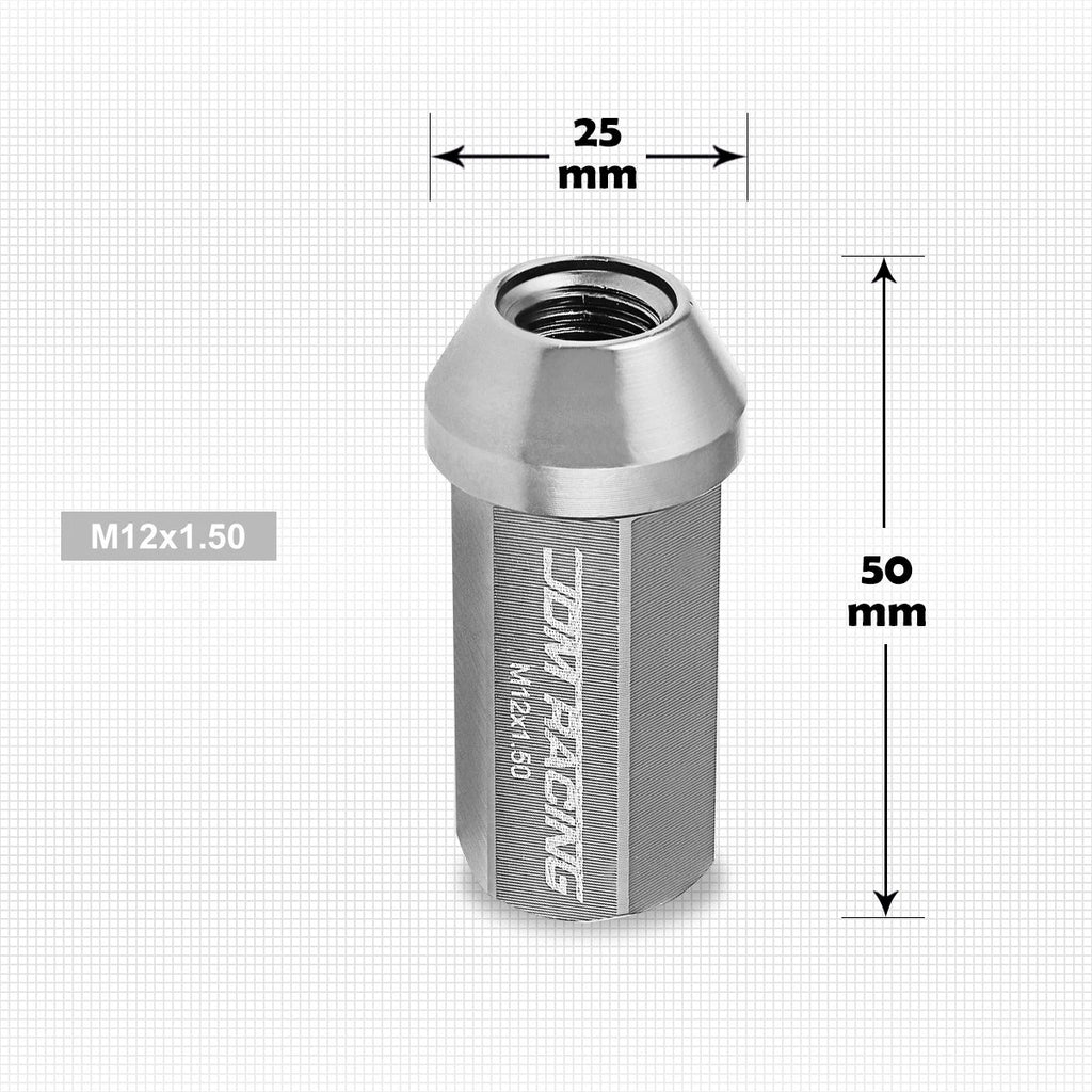 20Pc M12X1.5 Gunmetal JDM Closed End Aluminum Wheel Lug Nuts + Extension 25mmx50mm
