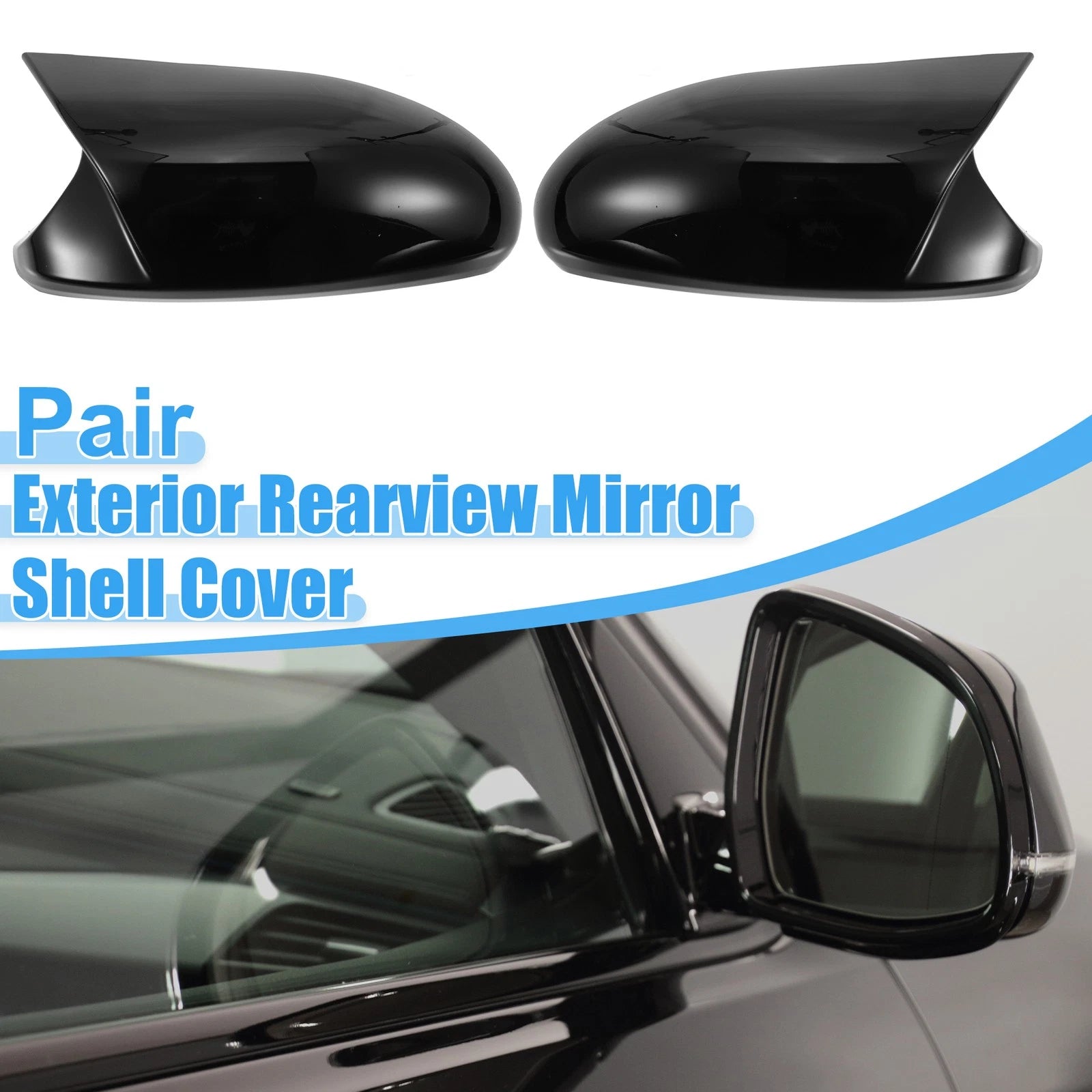 1 Pair Rear View Mirror Cover Shell for BMW (Bright Black)