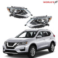 Set of 2 Projector Headlights for Nissan Rogue (2017–2019) Chrome Halogen