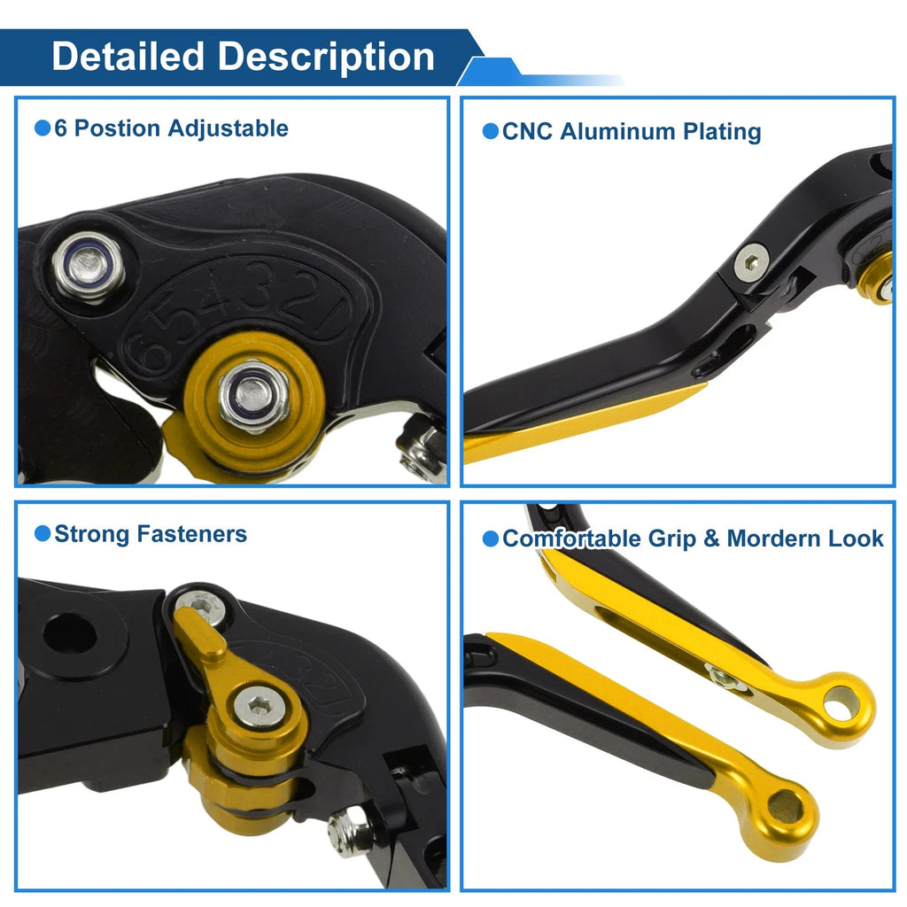 Adjustable Brake Clutch Lever for Honda CBR650R (2014–2022) Black Gold Tone